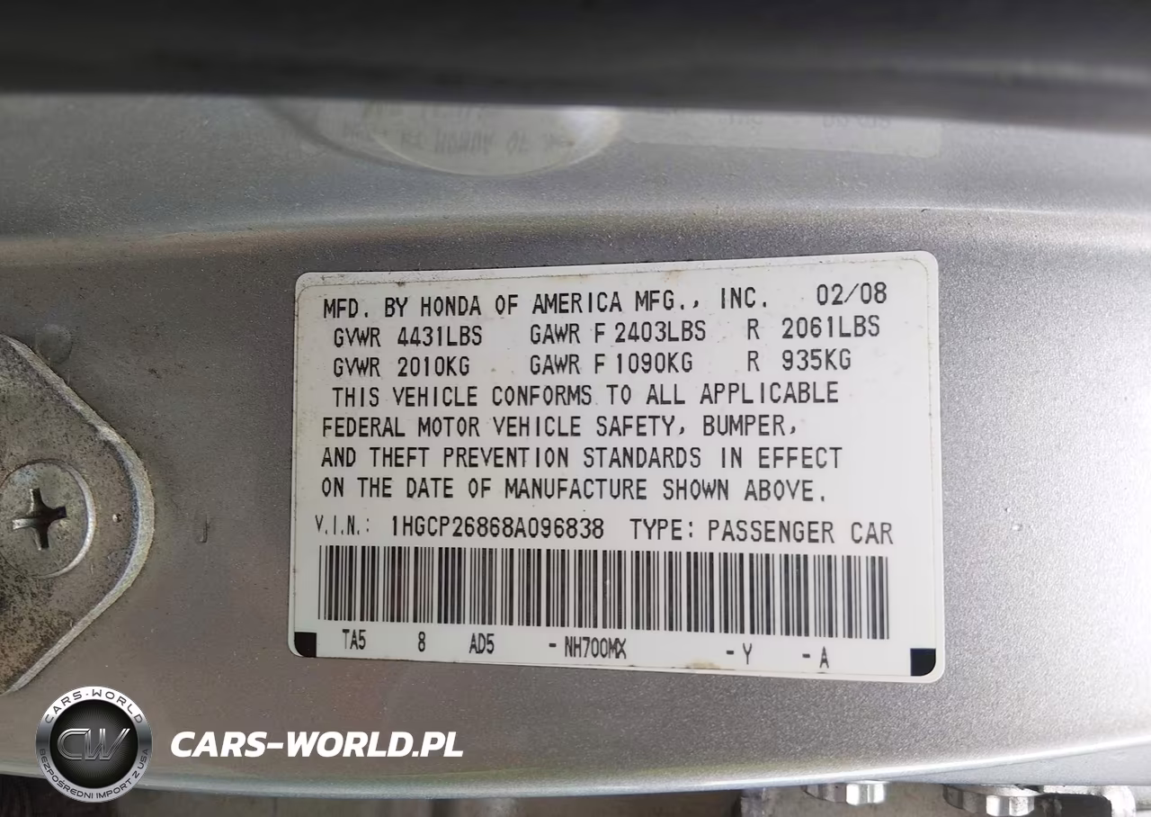 2008 Honda Accord 2.4 Ex-L VIN:1HGCP26868A096838 - 9