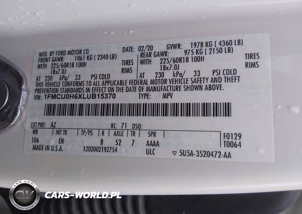 2020 Ford Escape Sel VIN:1FMCU0H6XLUB15370 - 9