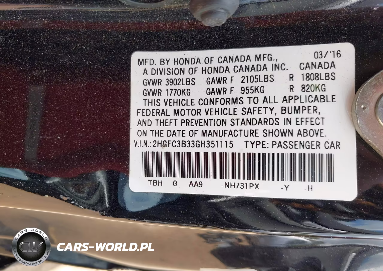 2016 Honda Civic Ex-T VIN:2HGFC3B33GH351115 - 9