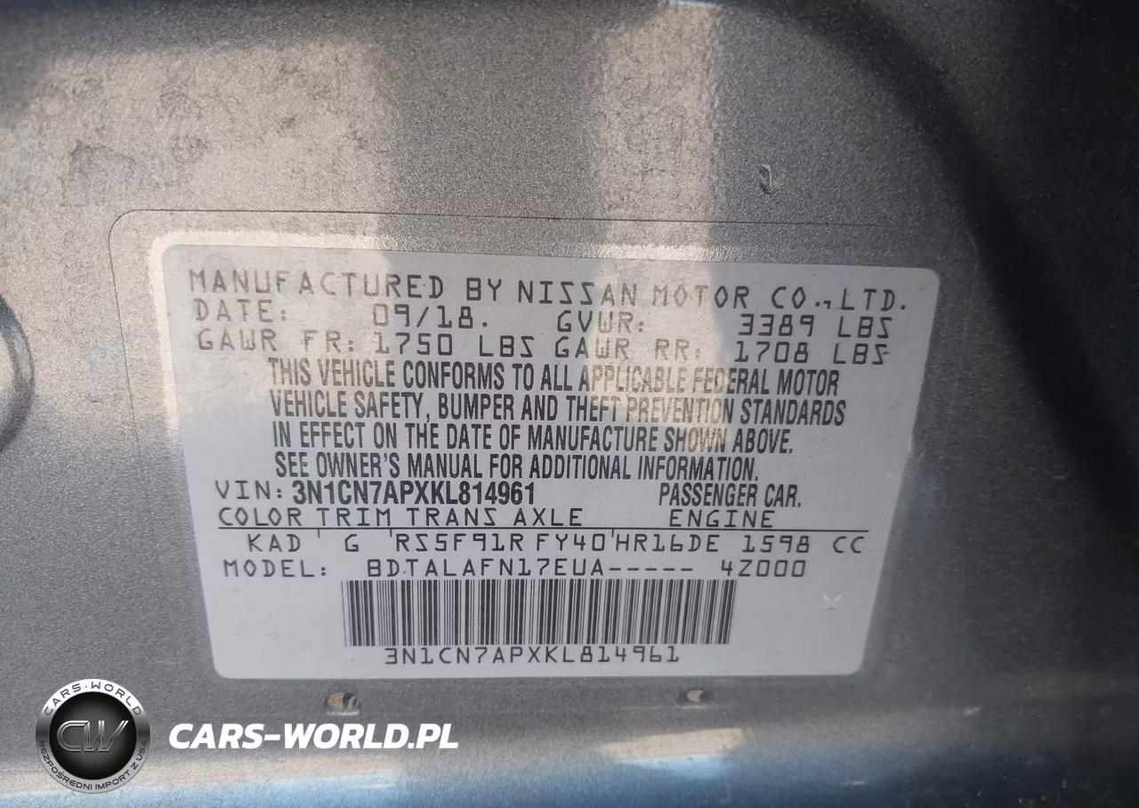 2019 Nissan Versa 1.6 S VIN:3N1CN7APXKL814961 - 9