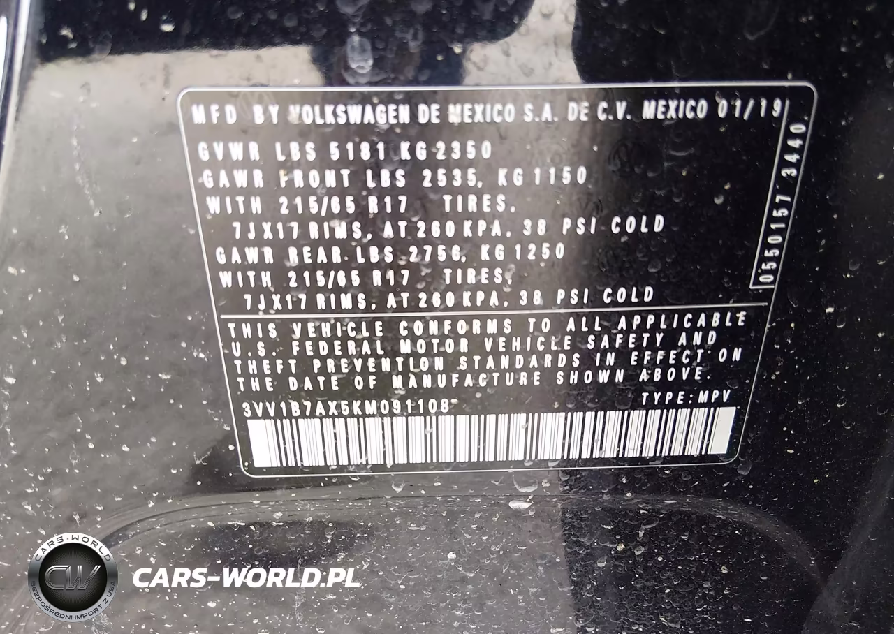 2019 Volkswagen Tiguan 2.0T S VIN:3VV1B7AX5KM091108 - 9