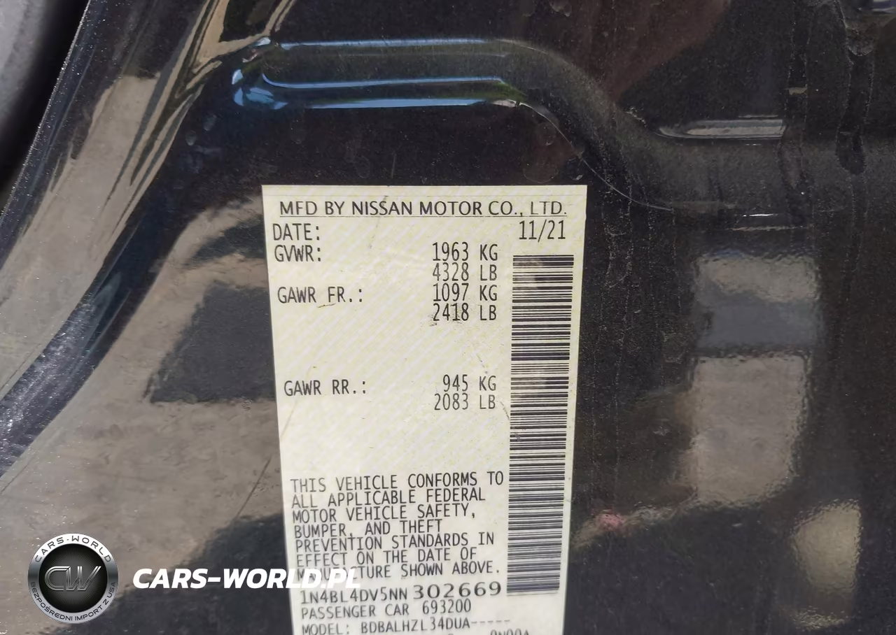 2022 Nissan Altima Sv Fwd VIN:1N4BL4DV5NN302669 - 9