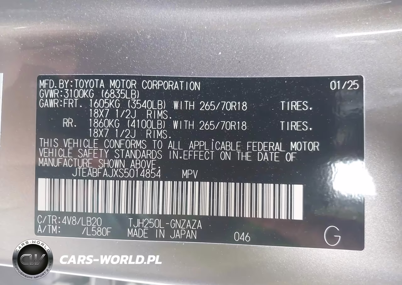2025 Toyota Land Cruiser VIN:JTEABFAJXS5014854 - 9