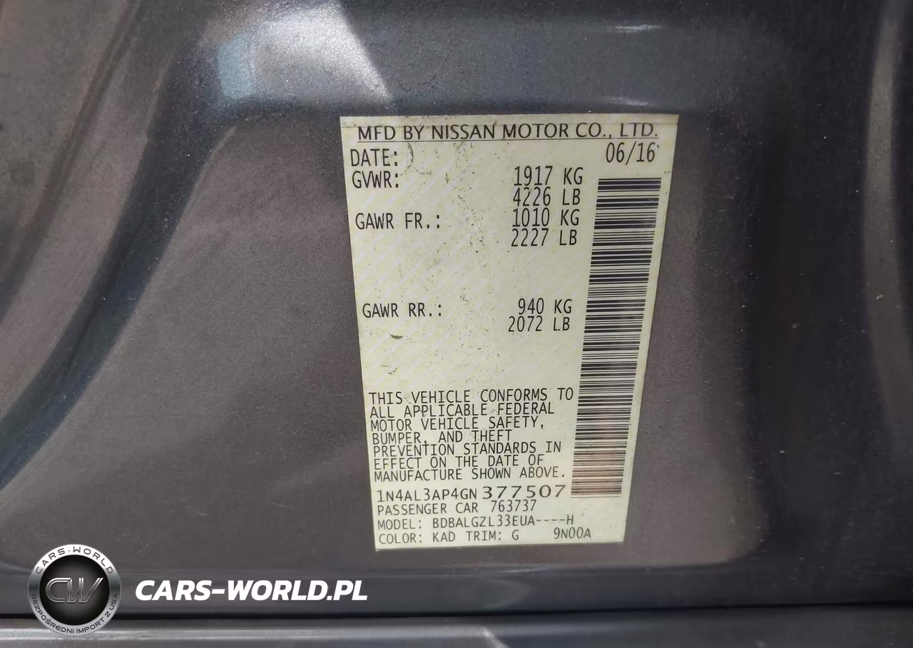 2016 Nissan Altima 2.5 S VIN:1N4AL3AP4GN377507 - 9