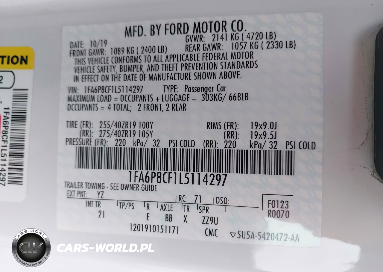 2020 Ford Mustang Gt Fastback VIN:1FA6P8CF1L5114297 - 9