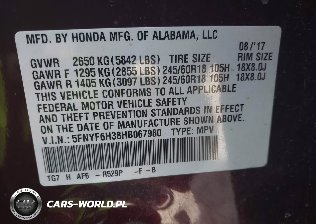 2017 Honda Pilot Ex VIN:5FNYF6H38HB067980 - 9