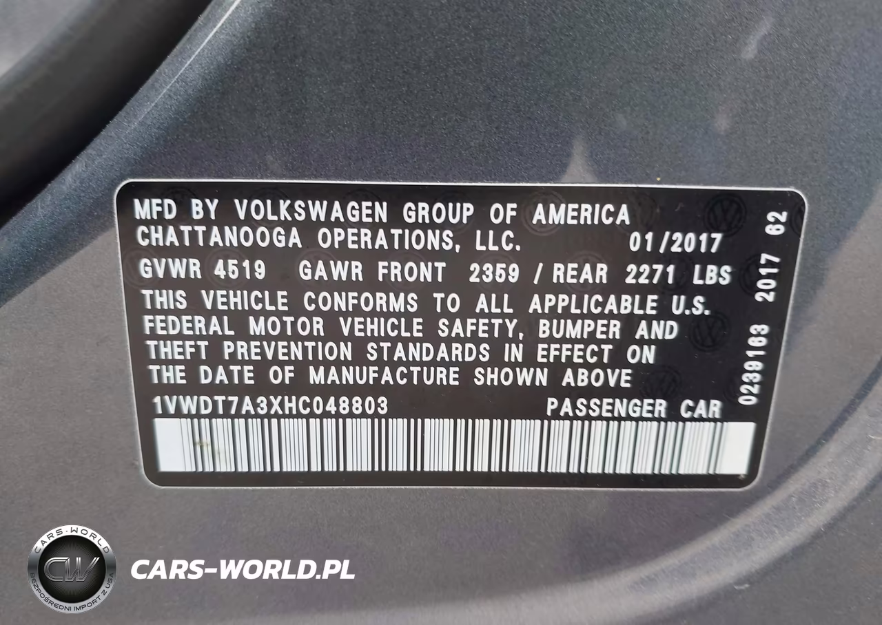 2017 Volkswagen Passat 1.8T R-Line VIN:1VWDT7A3XHC048803 - 9
