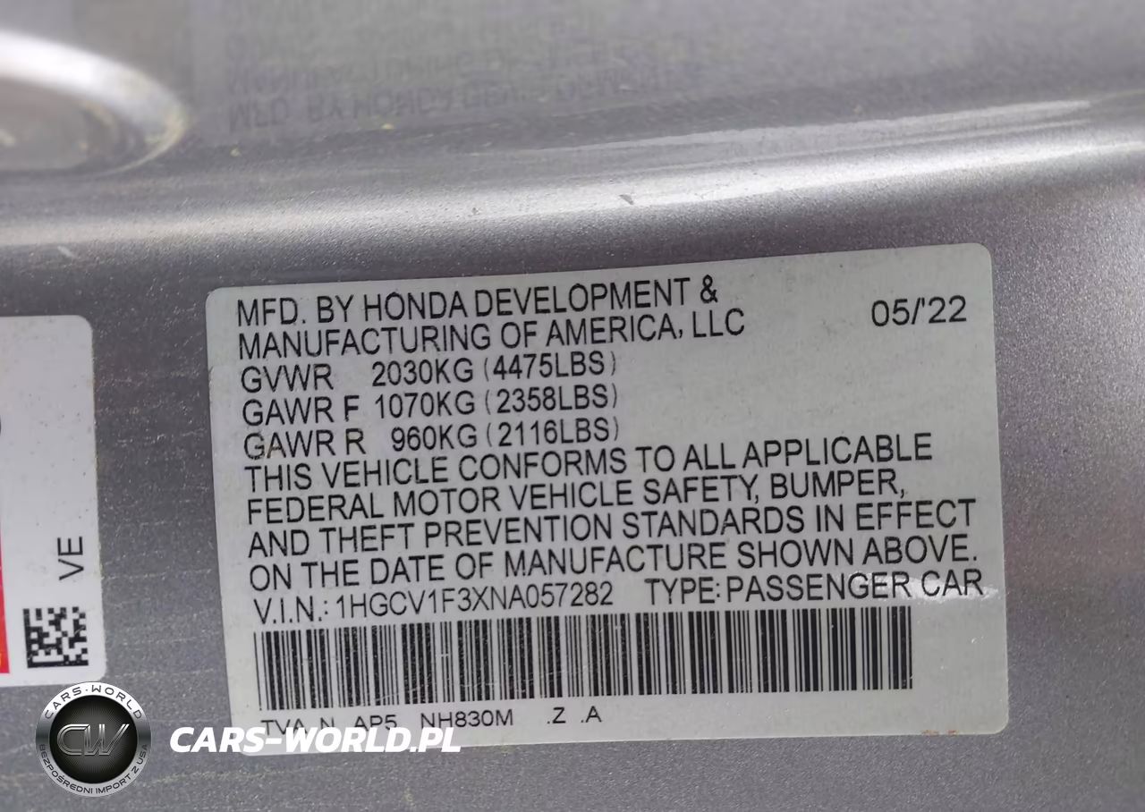 2022 Honda Accord Sport VIN:1HGCV1F3XNA057282 - 9