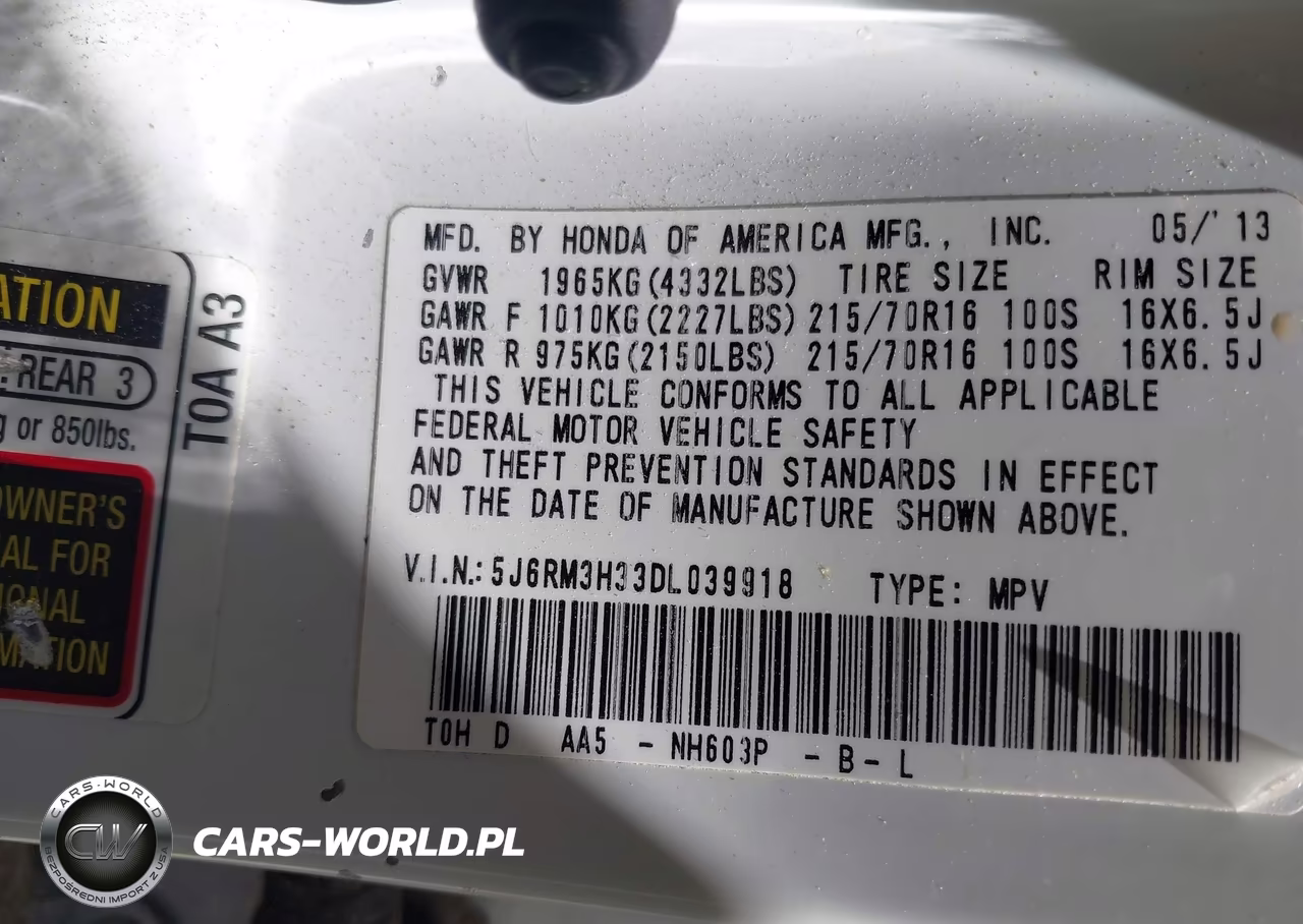 2013 Honda Cr-V Lx VIN:5J6RM3H33DL039918 - 9