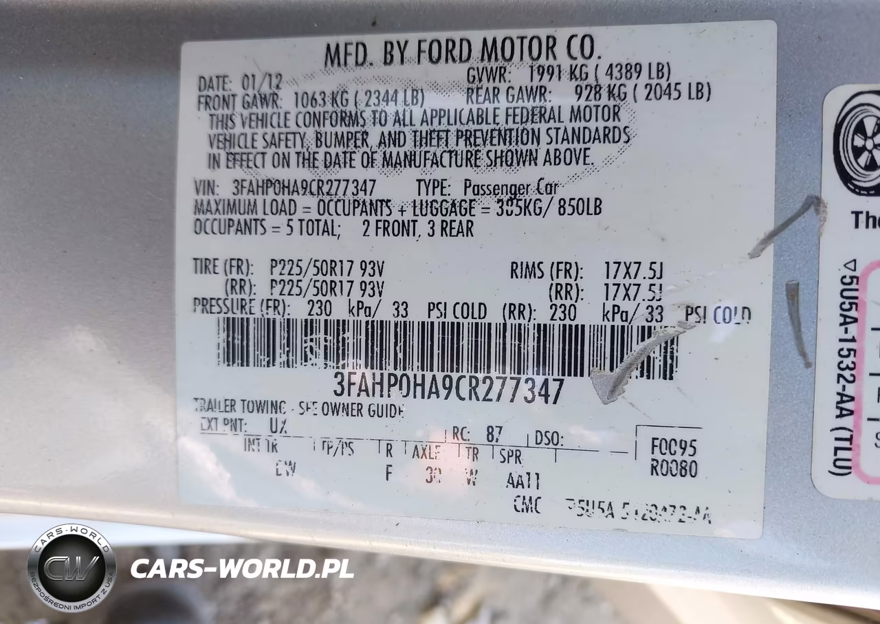 2012 Ford Fusion Se VIN:3FAHP0HA9CR277347 - 9