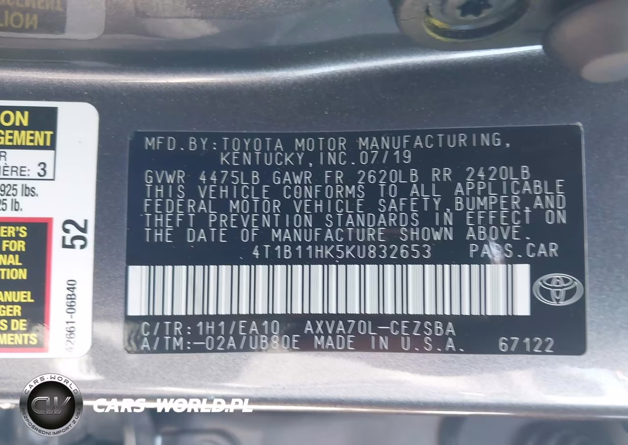 2019 Toyota Camry Se VIN:4T1B11HK5KU832653 - 9