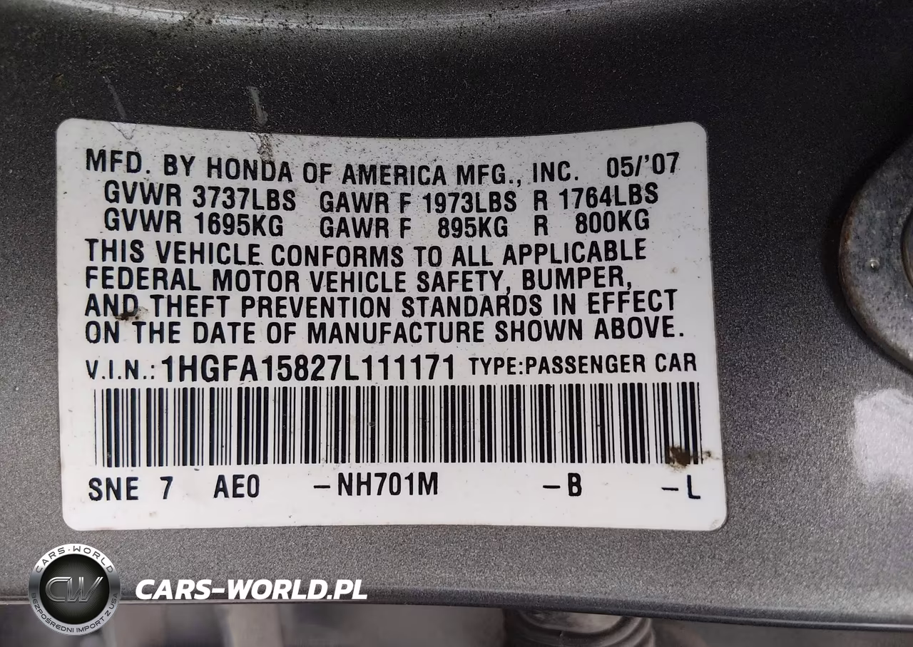 2007 Honda Civic Ex VIN:1HGFA15827L111171 - 9