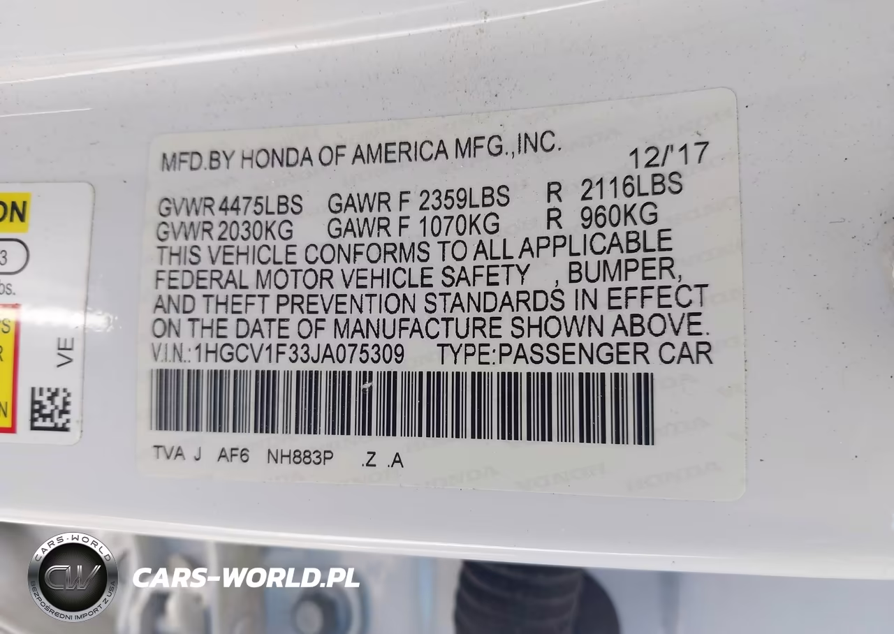 2018 Honda Accord Sport VIN:1HGCV1F33JA075309 - 9