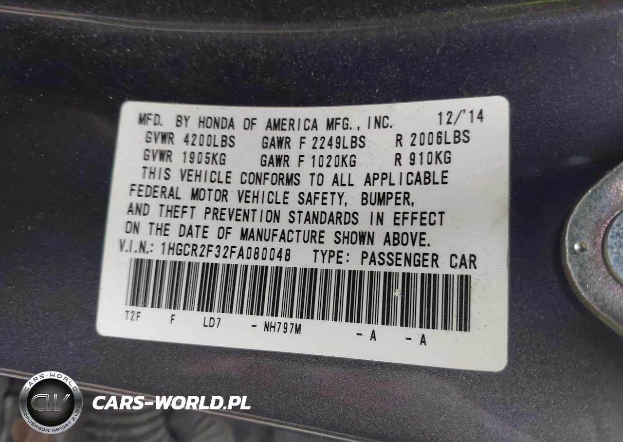 2015 Honda Accord Lx VIN:1HGCR2F32FA080048 - 9