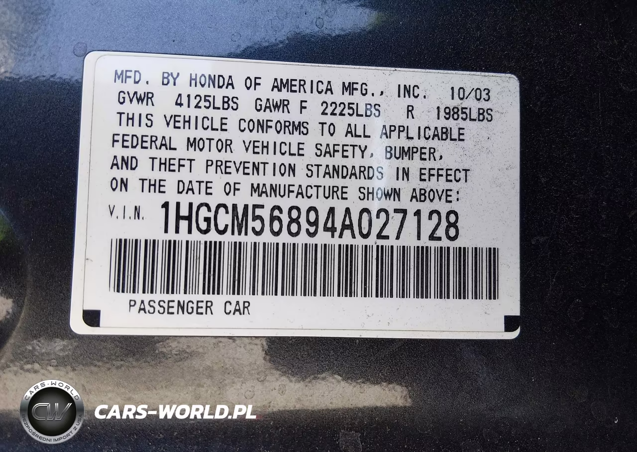 2004 Honda Accord 2.4 Ex VIN:1HGCM56894A027128 - 9