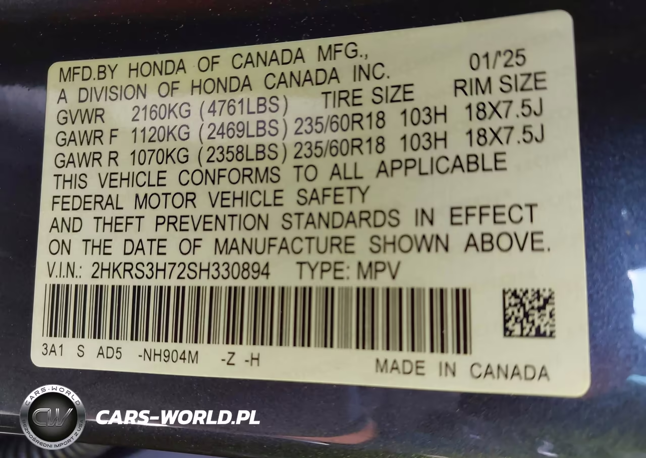 2025 Honda Cr-V Ex-L 2Wd VIN:2HKRS3H72SH330894 - 9