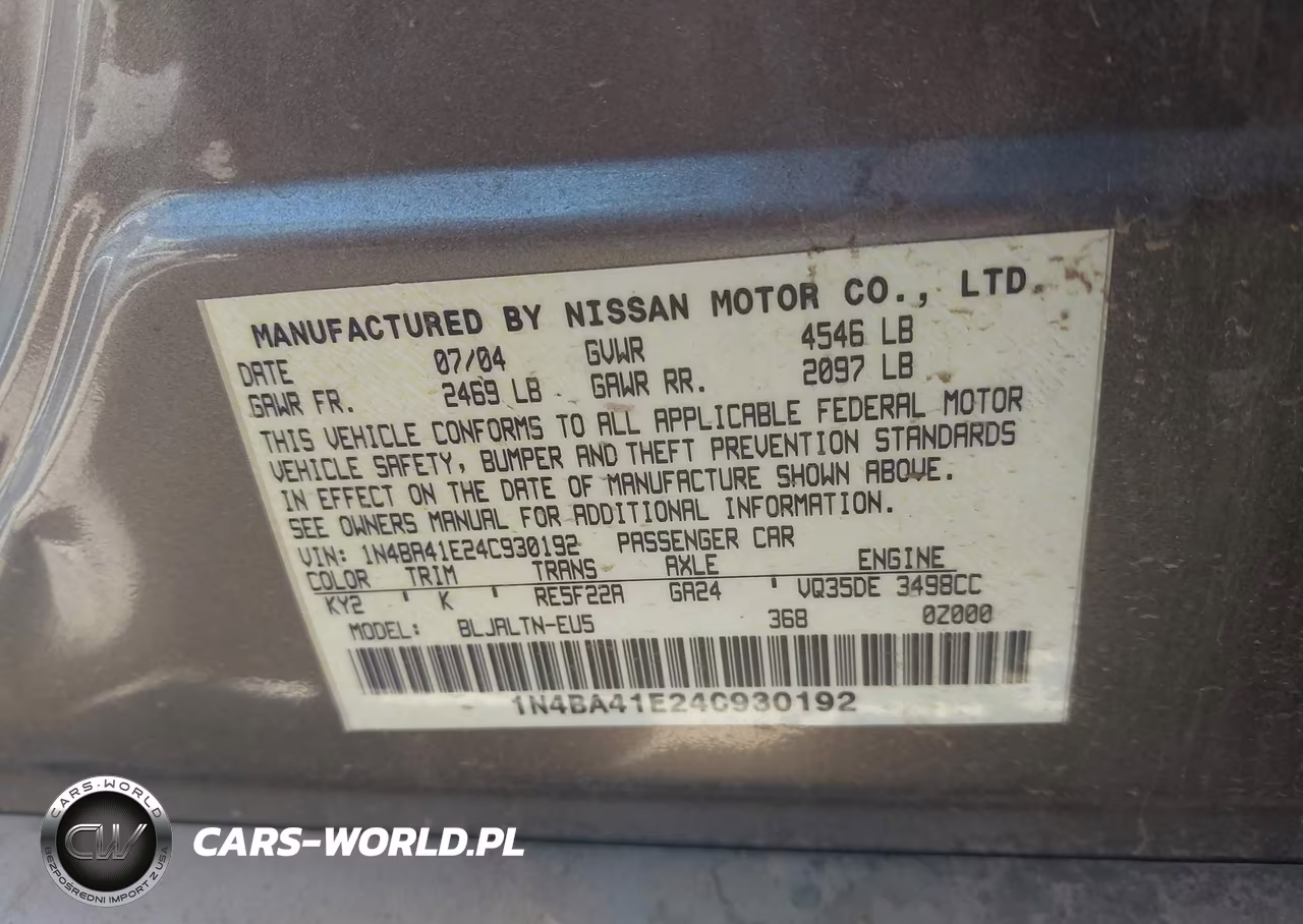 2004 Nissan Maxima 3.5 Se VIN:1N4BA41E24C930192 - 9