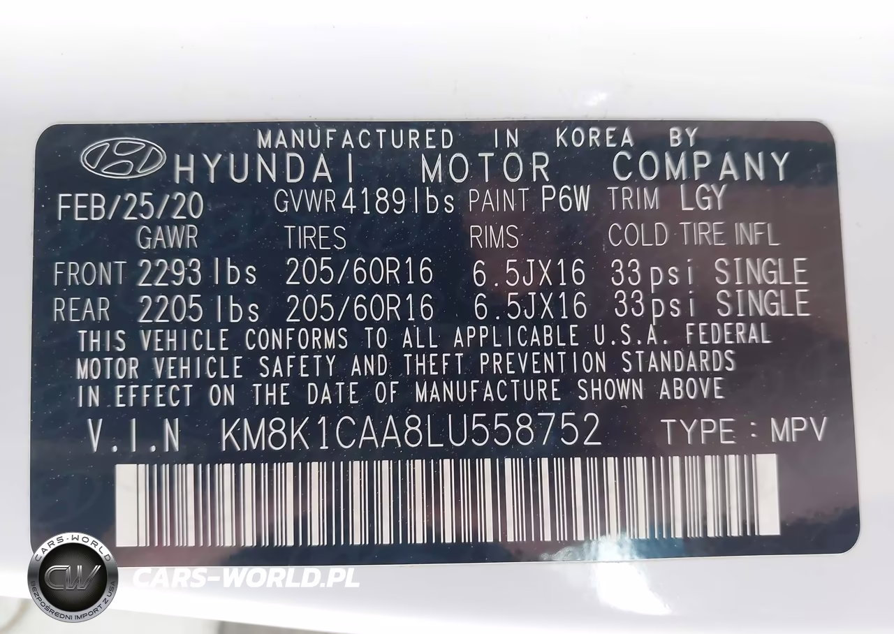 2020 Hyundai Kona Se VIN:KM8K1CAA8LU558752 - 9