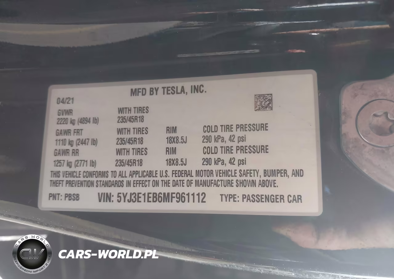 2021 Tesla Model 3 Long Range Dual Motor All-Wheel Drive VIN:5YJ3E1EB6MF961112 - 9
