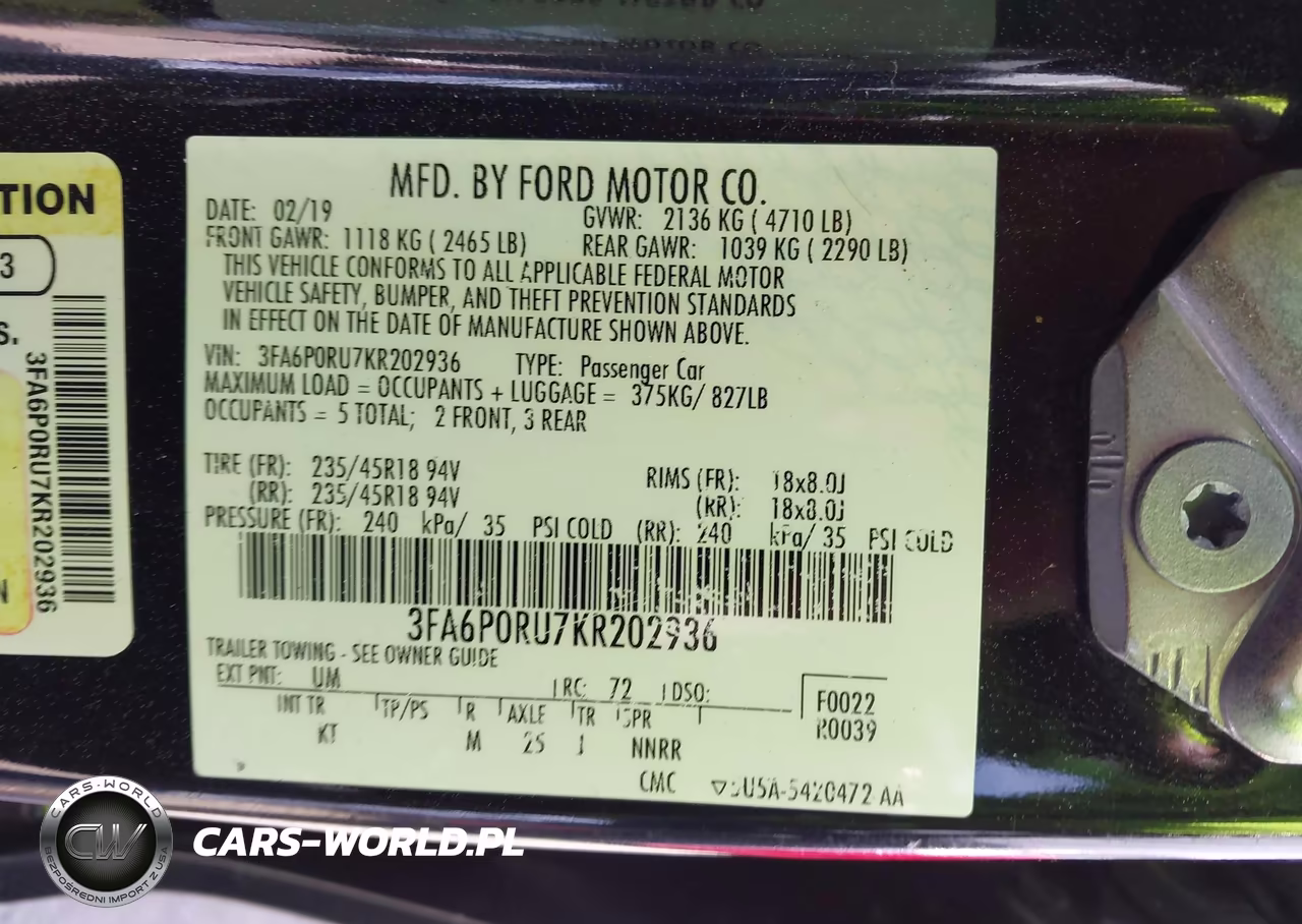 2019 Ford Fusion Hybrid Titanium VIN:3FA6P0RU7KR202936 - 9