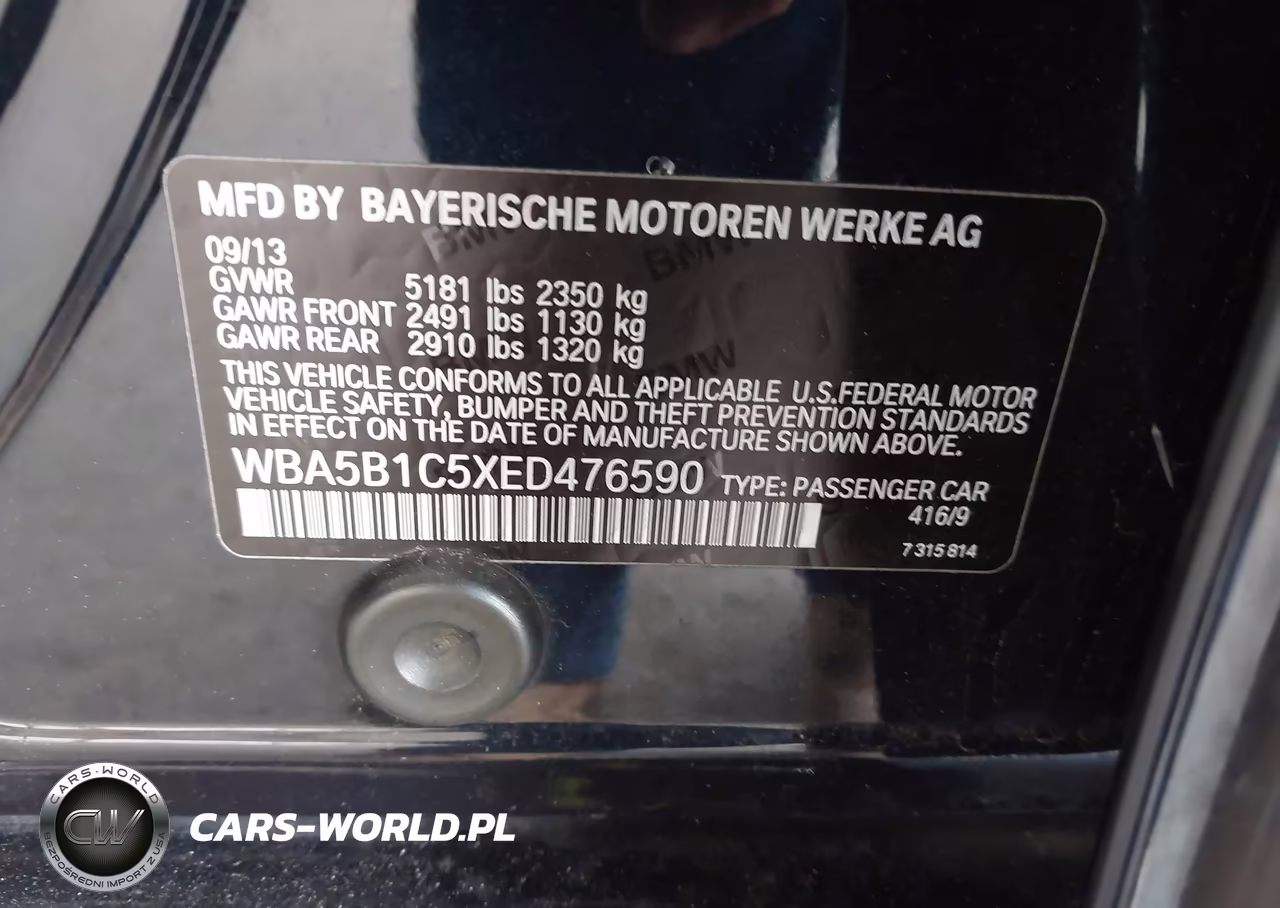 2014 BMW 535I VIN:WBA5B1C5XED476590 - 9
