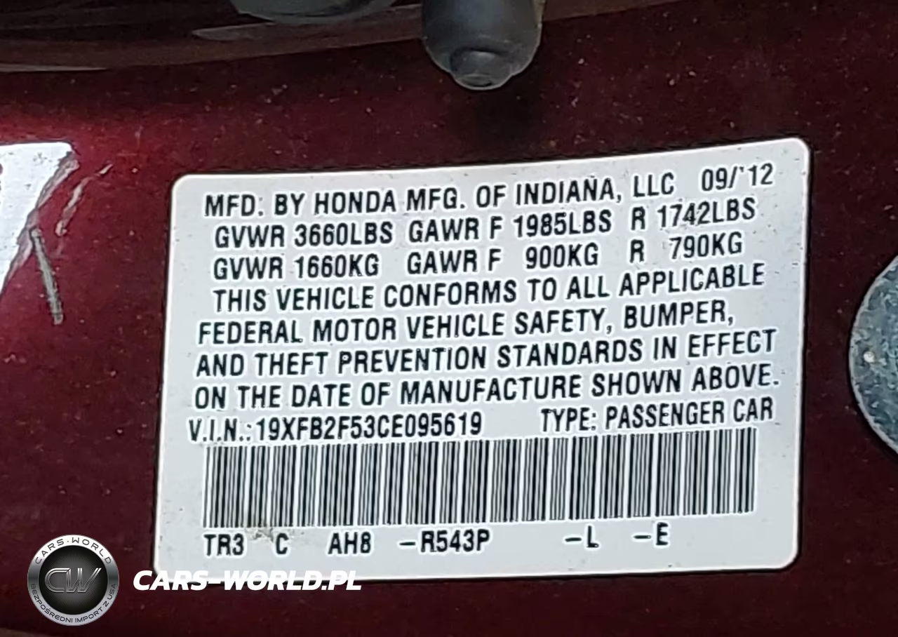 2012 Honda Civic Lx VIN:19XFB2F53CE095619 - 9