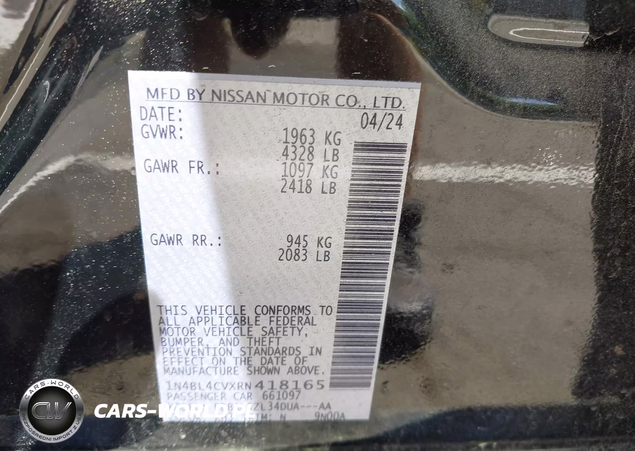2024 Nissan Altima Sr Fwd VIN:1N4BL4CVXRN418165 - 9