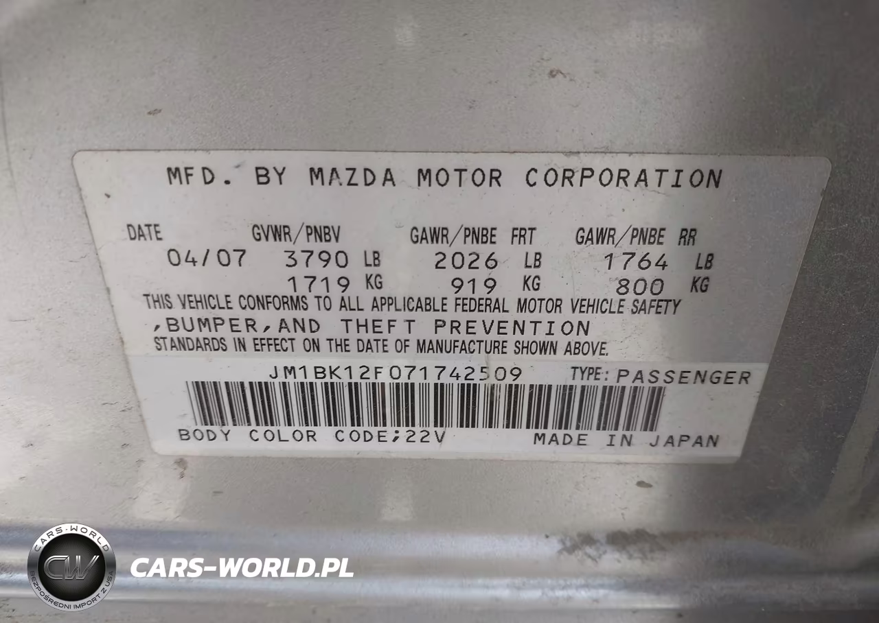 2007 Mazda Mazda3 I VIN:JM1BK12F071742509 - 9