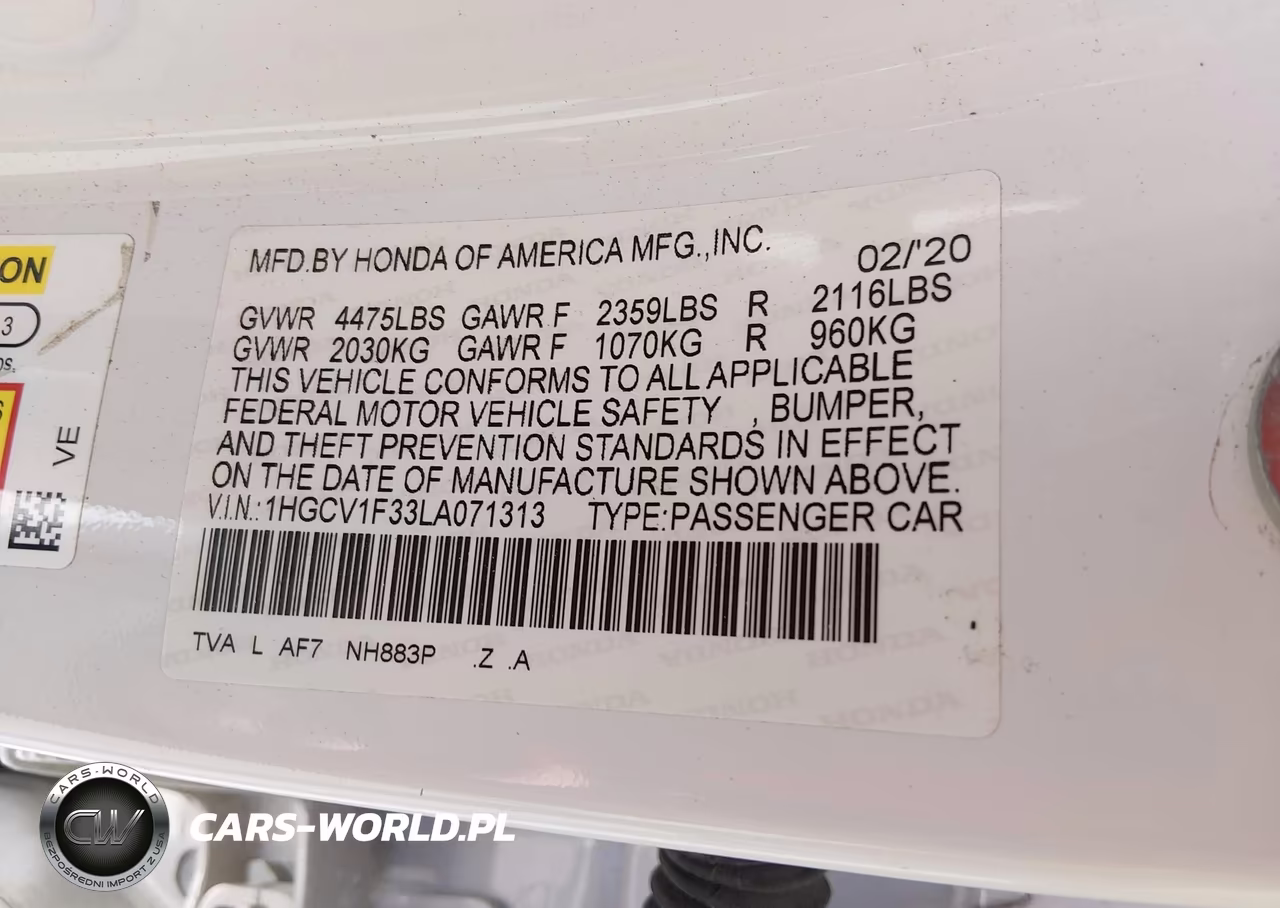 2020 Honda Accord Sport VIN:1HGCV1F33LA071313 - 9