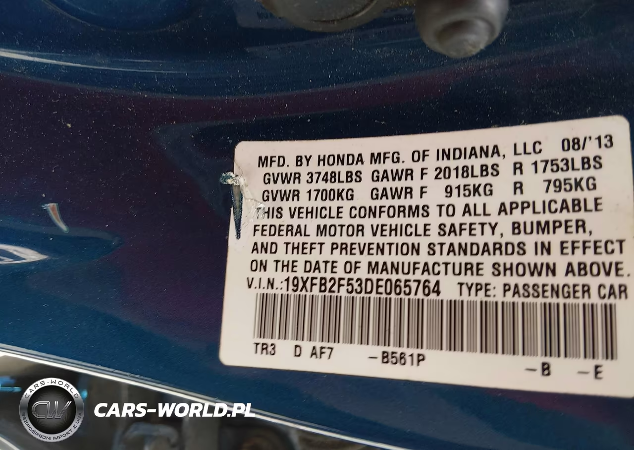 2013 Honda Civic Lx VIN:19XFB2F53DE065764 - 9