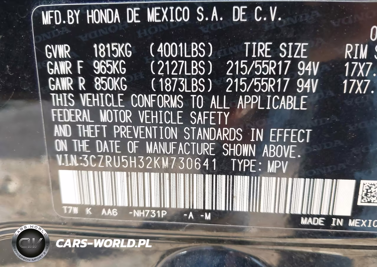 2019 Honda Hr-V Lx VIN:3CZRU5H32KM730641 - 9