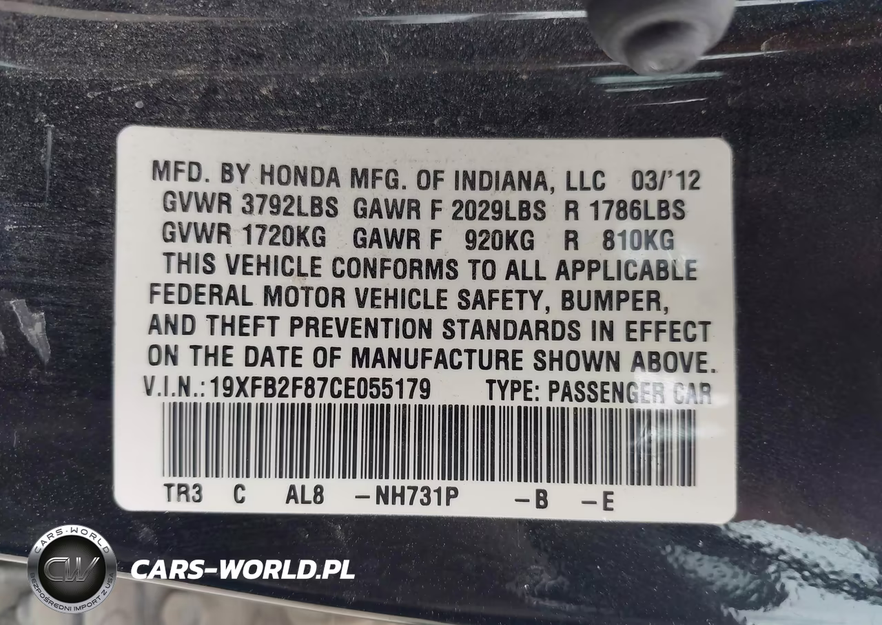 2012 Honda Civic Ex VIN:19XFB2F87CE055179 - 9