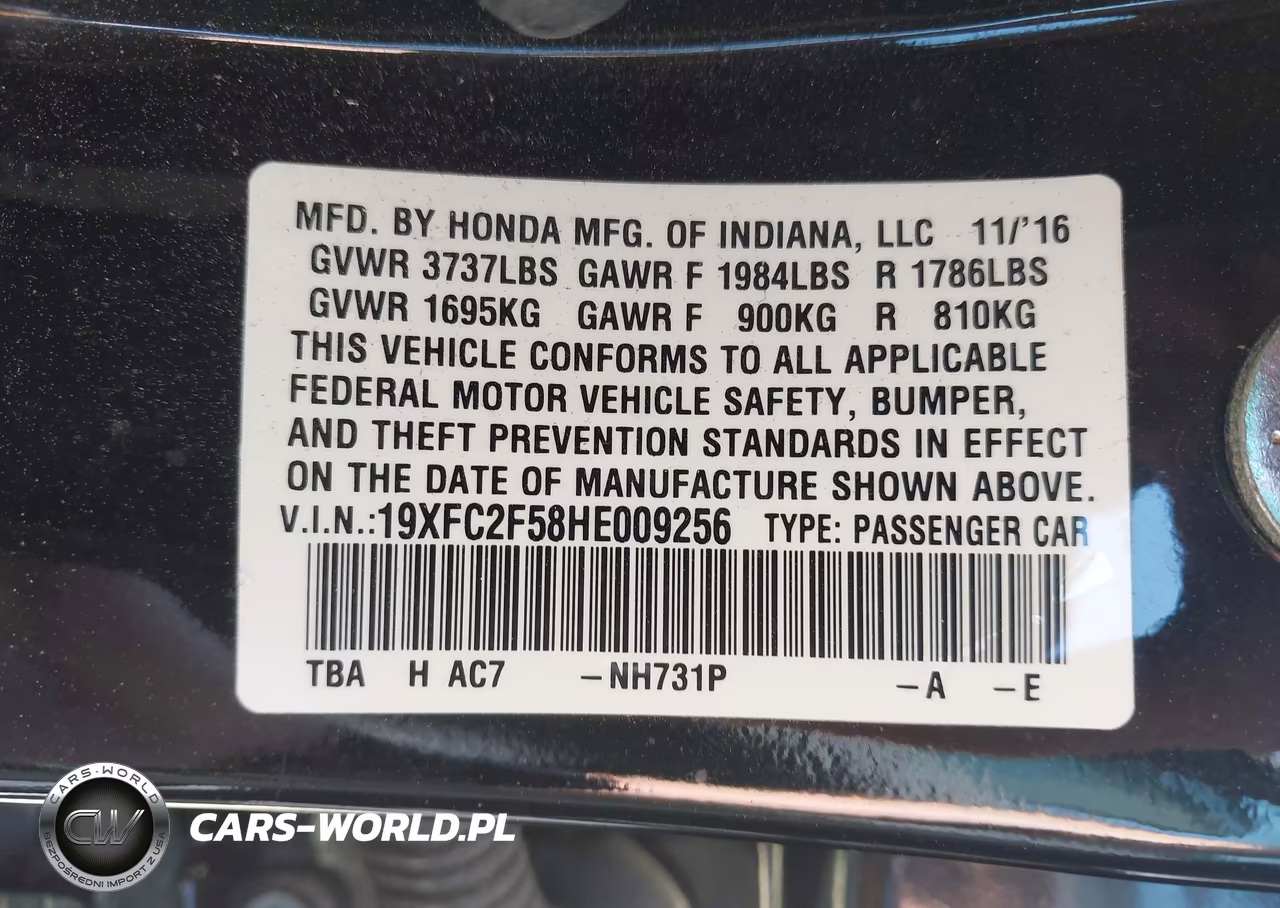 2017 Honda Civic Lx VIN:19XFC2F58HE009256 - 9