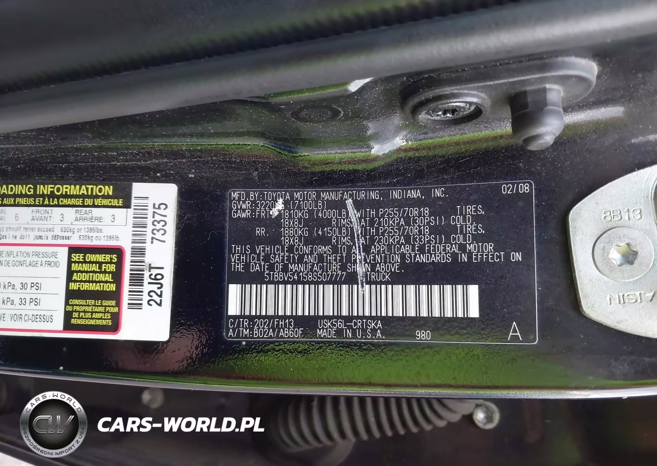 2008 Toyota Tundra Base 5.7L V8 VIN:5TBBV54158S507777 - 9
