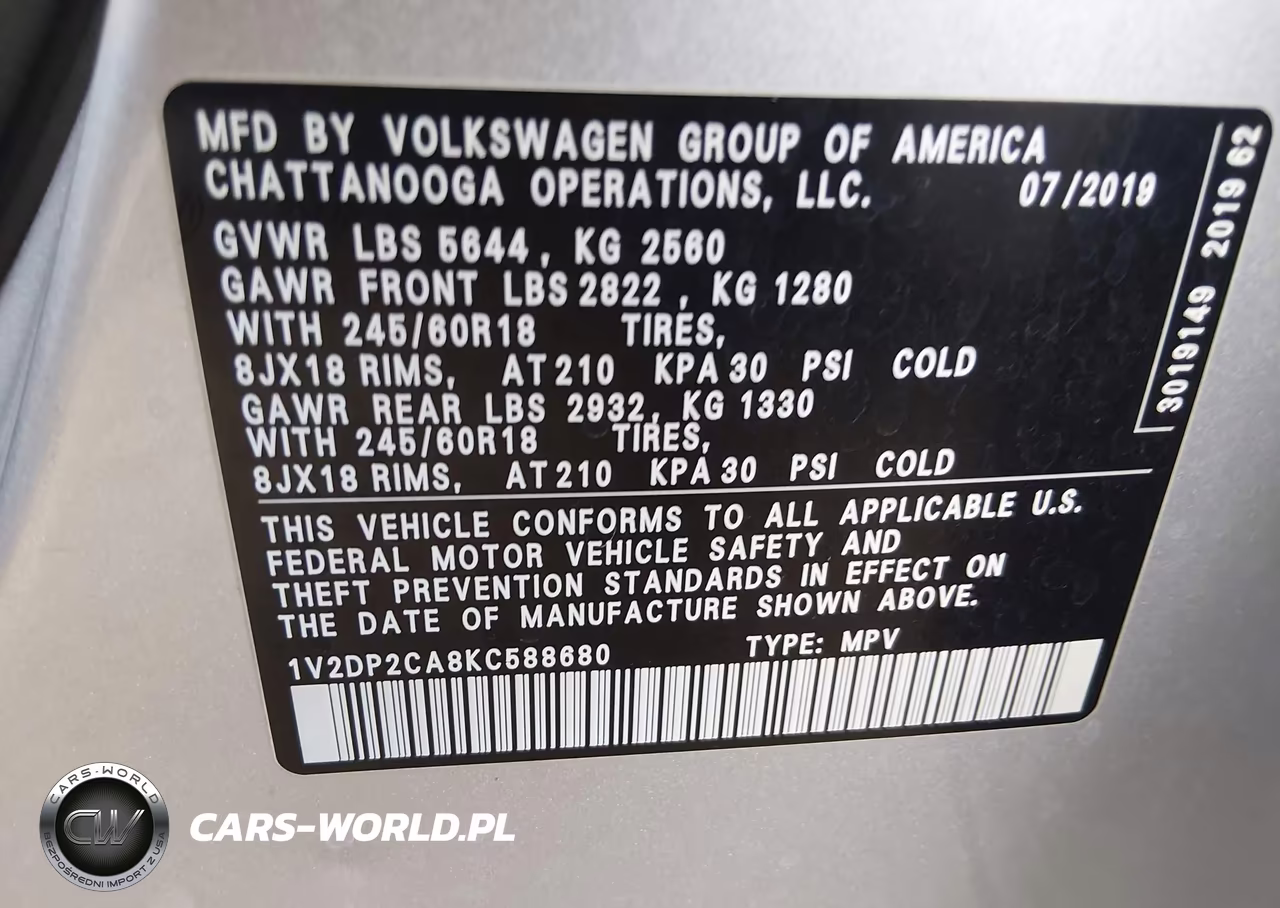 2019 Volkswagen Atlas 2.0T Se VIN:1V2DP2CA8KC588680 - 9