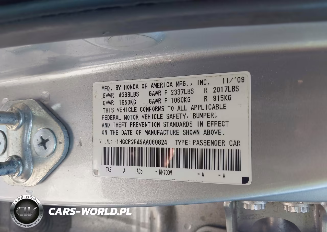 2010 Honda Accord 2.4 Lx-P VIN:1HGCP2F49AA060824 - 9