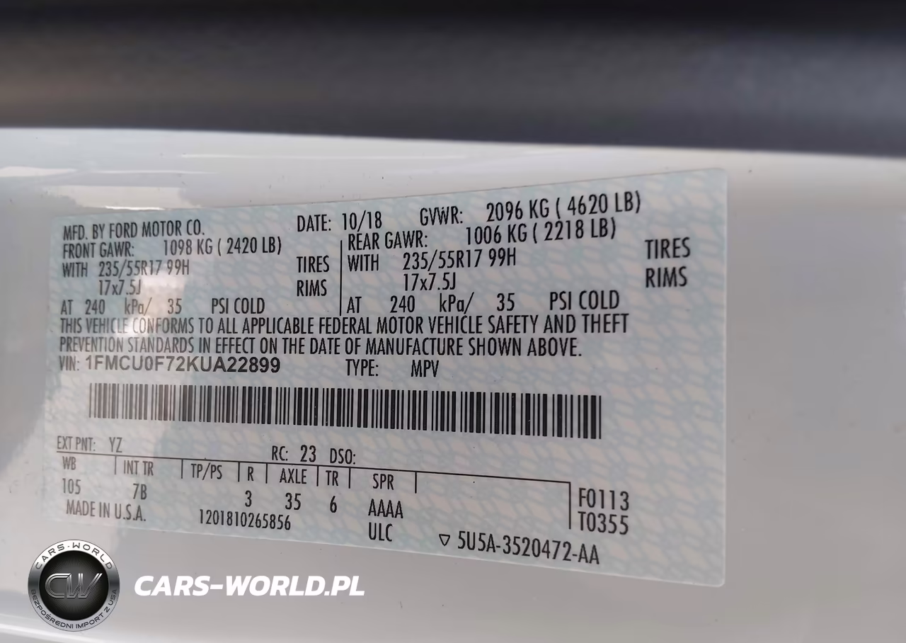 2019 Ford Escape S VIN:1FMCU0F72KUA22899 - 9
