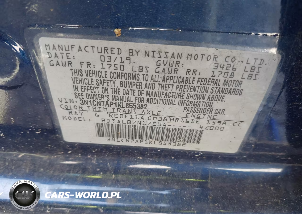 2019 Nissan Versa 1.6 Sv VIN:3N1CN7AP1KL855382 - 9