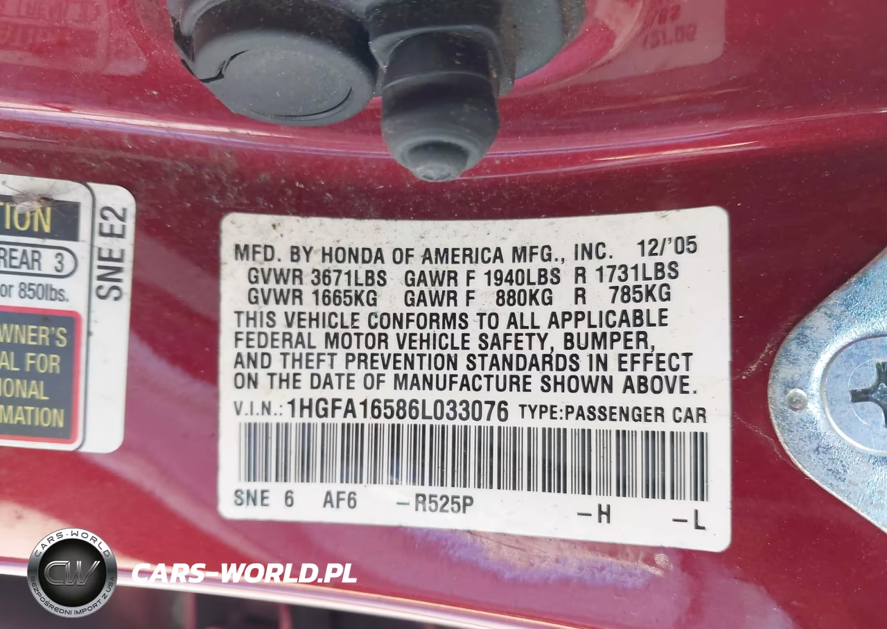 2006 Honda Civic Lx VIN:1HGFA16586L033076 - 9