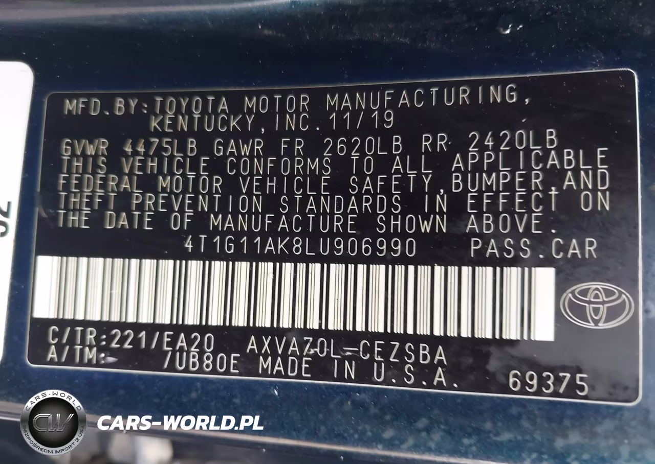 2020 Toyota Camry Se VIN:4T1G11AK8LU906990 - 9