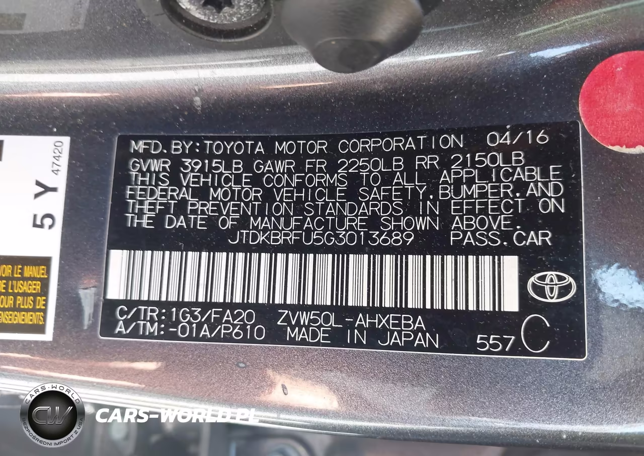2016 Toyota Prius Two VIN:JTDKBRFU5G3013689 - 9