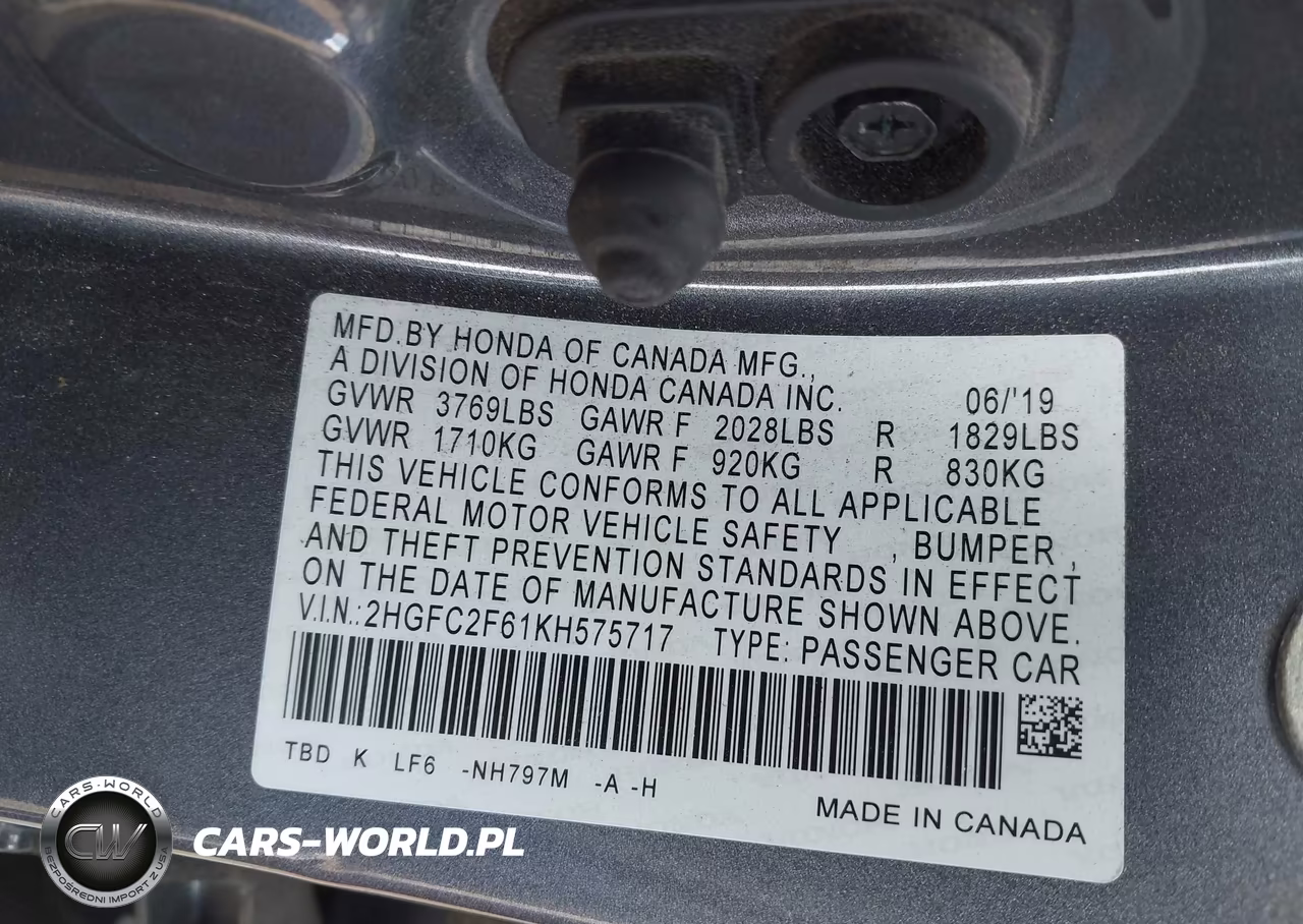 2019 Honda Civic Lx VIN:2HGFC2F61KH575717 - 9