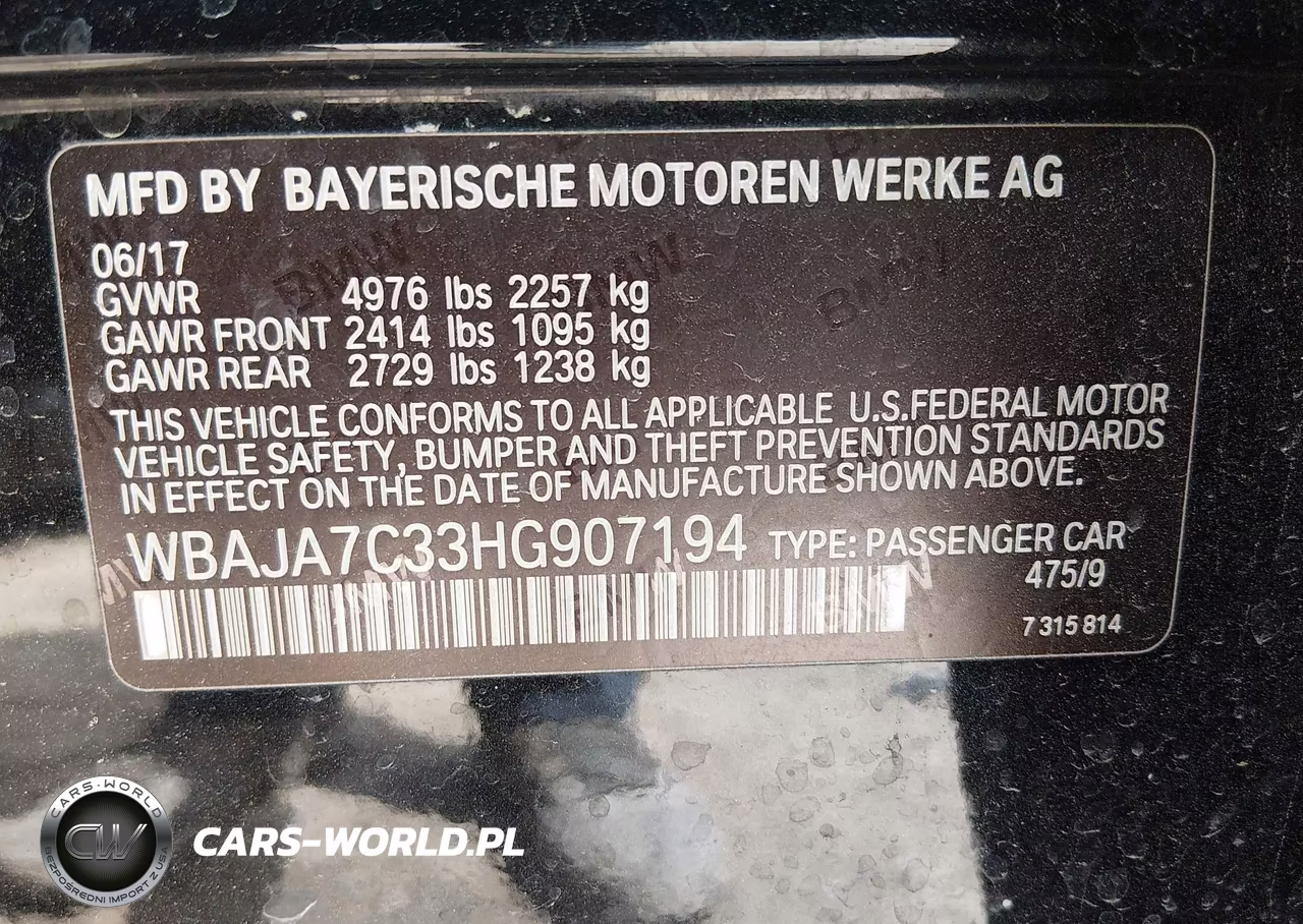 2017 BMW 530I xDrive VIN:WBAJA7C33HG907194 - 9