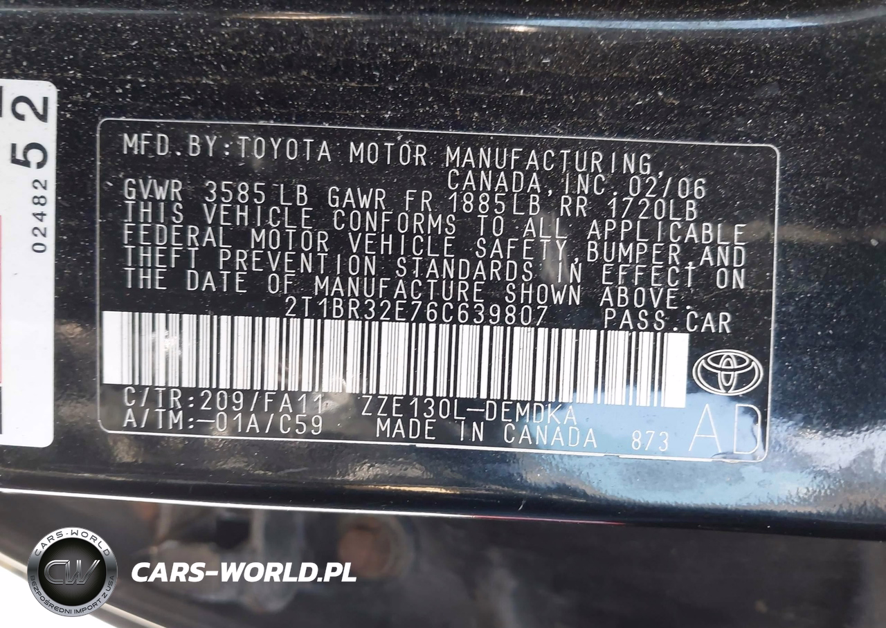 2006 Toyota Corolla Ce VIN:2T1BR32E76C639807 - 9