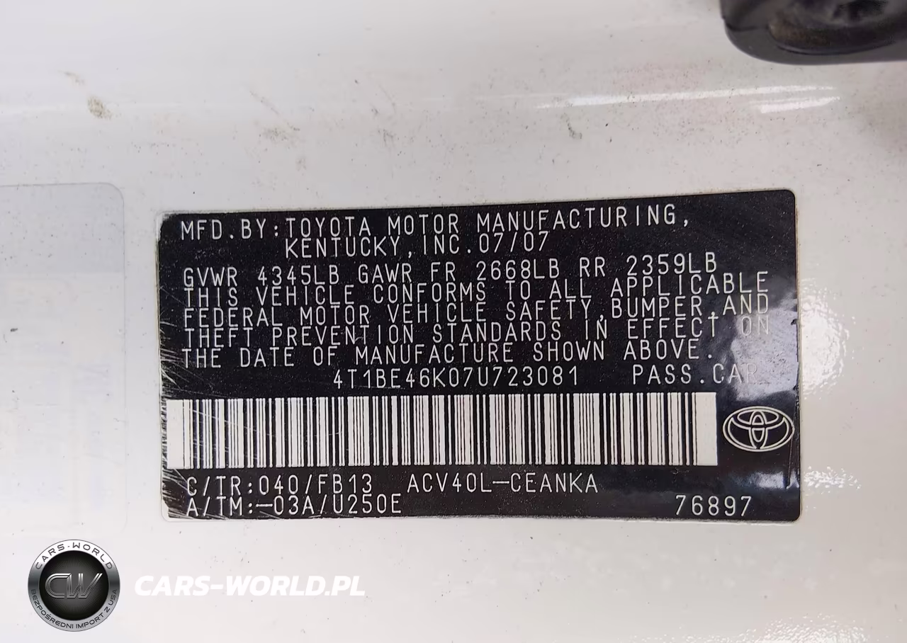 2007 Toyota Camry Le VIN:4T1BE46K07U723081 - 9