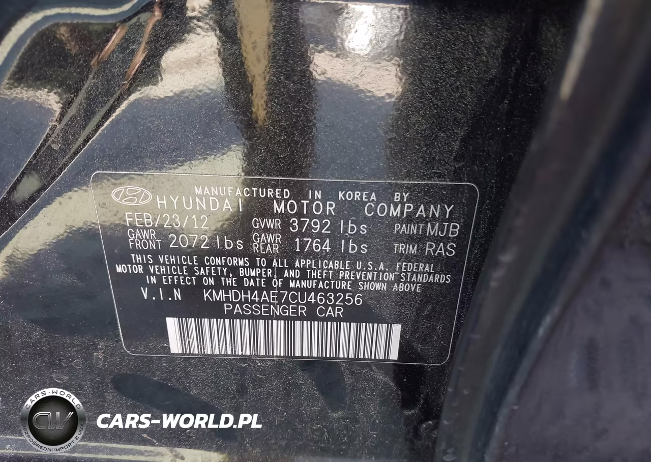 2012 Hyundai Elantra Limited (Ulsan Plant) VIN:KMHDH4AE7CU463256 - 9