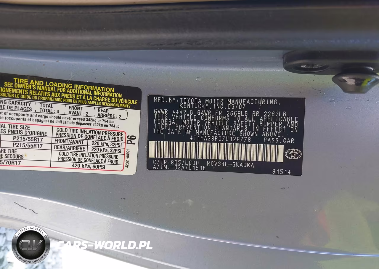 2007 Toyota Camry Solara Sle VIN:4T1FA38P07U128778 - 9
