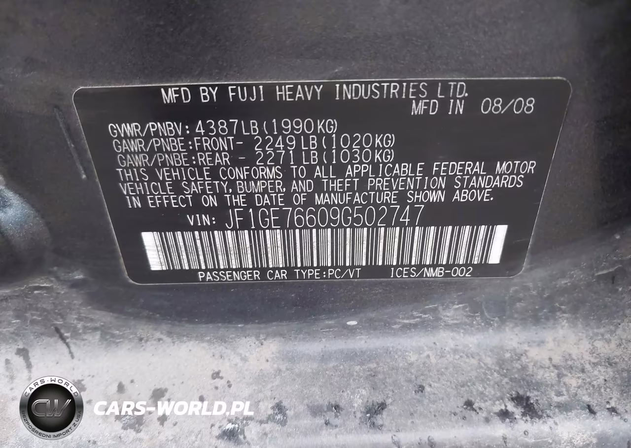 2009 Subaru Impreza Wrx VIN:JF1GE76609G502747 - 9