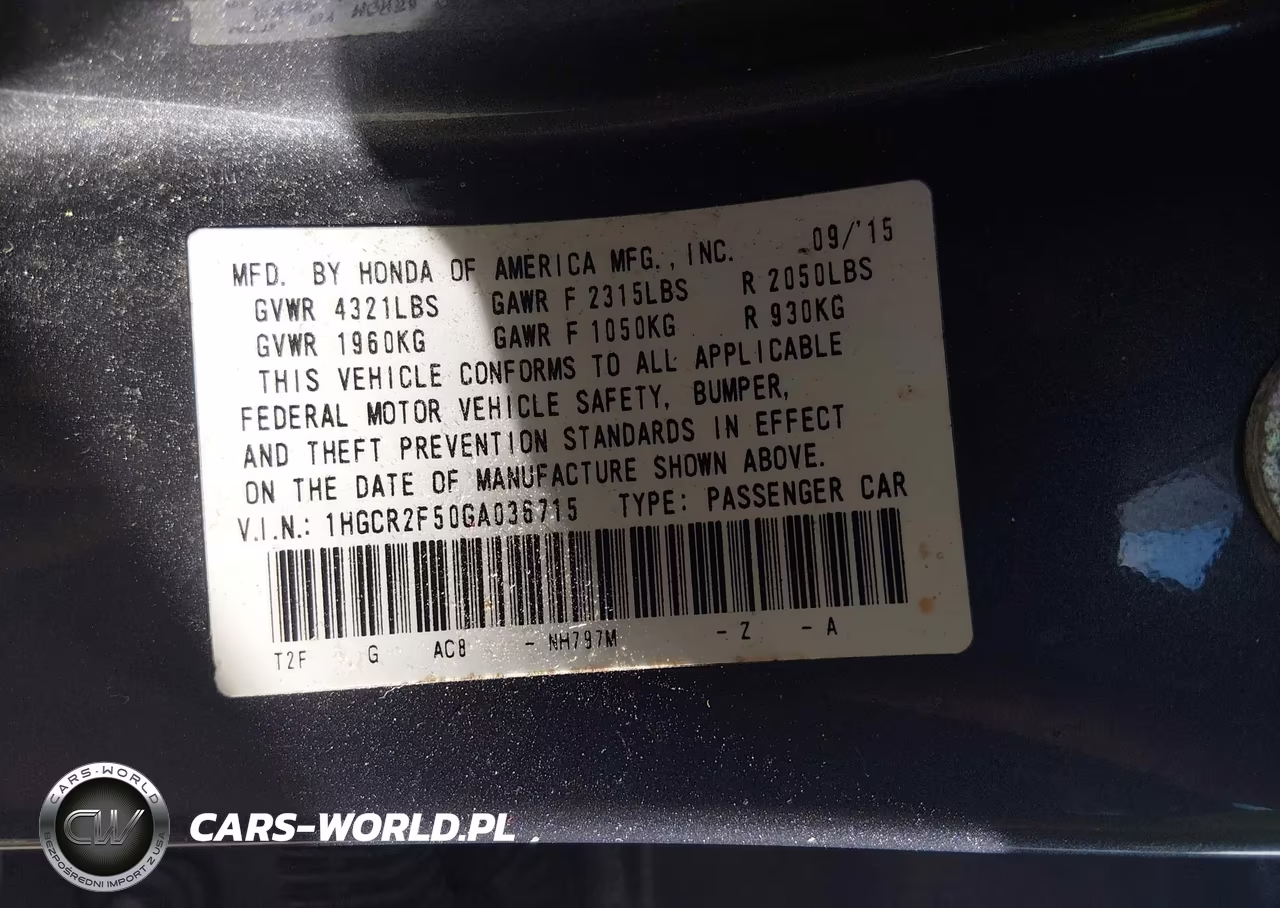 2016 Honda Accord Sport VIN:1HGCR2F50GA036715 - 9