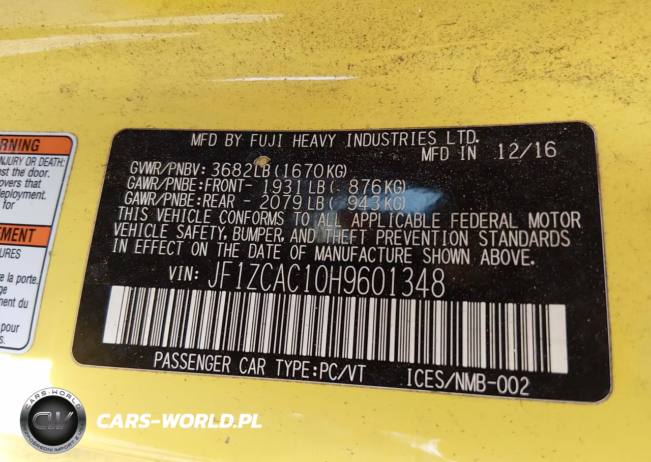 2017 Subaru Brz Series. Yellow VIN:JF1ZCAC10H9601348 - 9